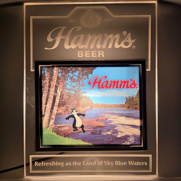 Hamms Other - Vintage 1985 Hamm's Beer Bear Dipping Toe In Water Lake Lighted Wall Sign Bar